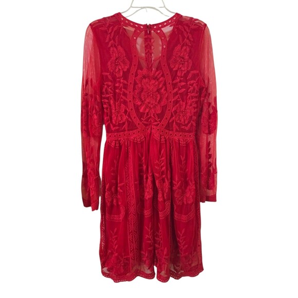 Altar'd State Lavesta Dress M Red Floral Lace Romantic Whimsical Embroidered A35 - Picture 4 of 12